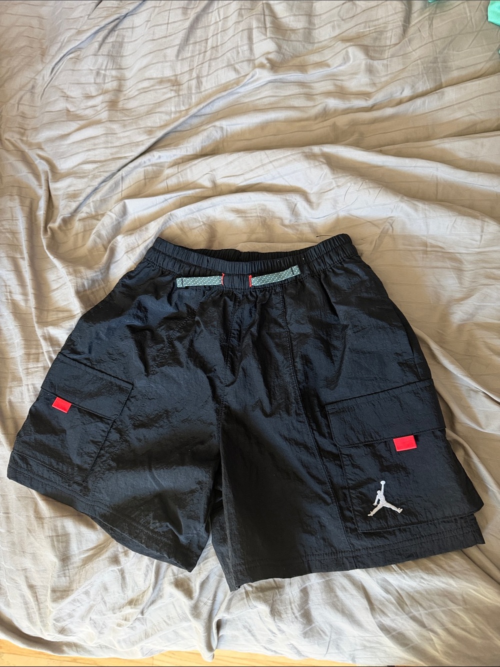 Jordan Black Cargo Shorts with Red Trim